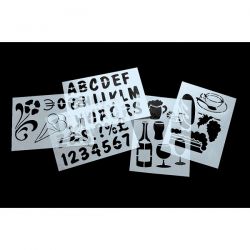 Set Stencil Securit 5pz. lett/num/forme/disegni