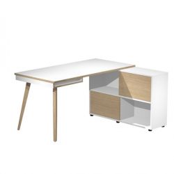 Workstation MAXI 160x80xh81cm gambe legno bia/rov