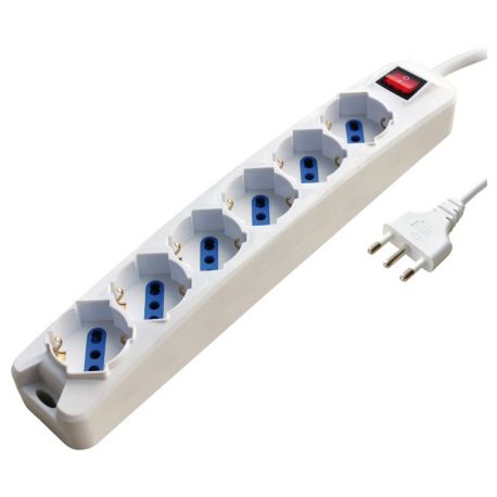 Multipresa 6 prese bipasso/schuko + interruttore spina 16A