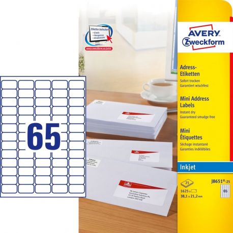 Etichette Avery J8651 38,1X21,1 65et./25fg