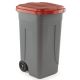 Bidone 100lt 49x54x85 ppl ruote + coperchio rosso