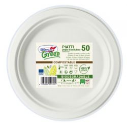 Piatti piani biodegradabili compostabili 22cm in carta cf.50pz