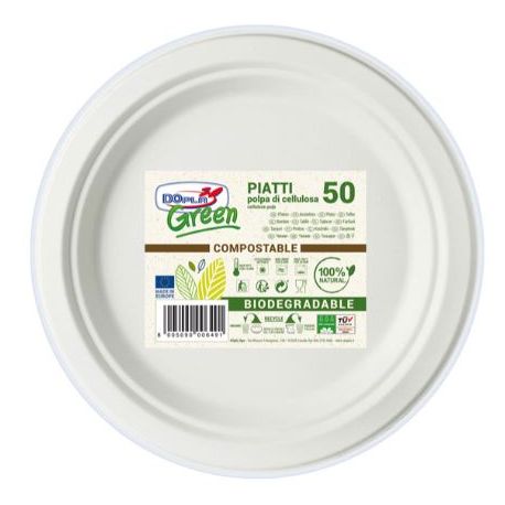 Piatti piani biodegradabili compostabili 22cm in carta cf.50pz