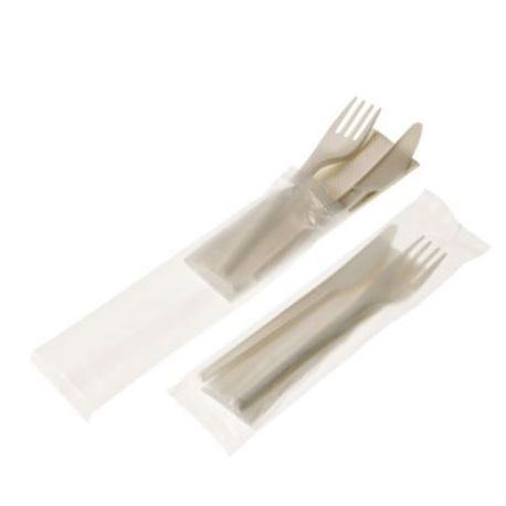 Bis forchetta+coltello CPLA + tovagliolo biodegradebili e compostabili 250pz