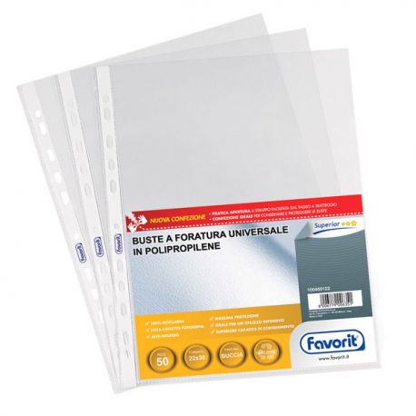 Buste in plastica perforazione universale 22X30 cf.100pz antiriflesso basso spessore