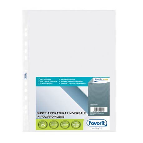 Buste in plastica perforazione universale 23X33 1243/15 cf.25pz LISCE
