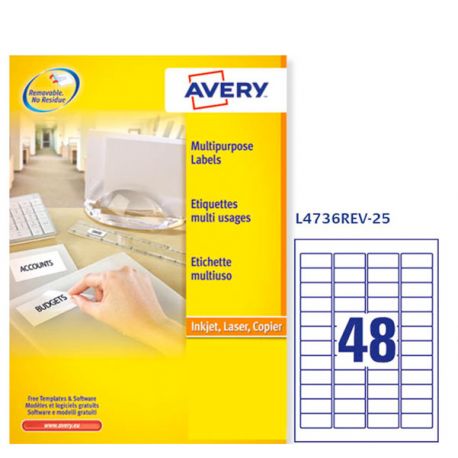 Etichette Avery L4736REV 45,7x21,2 48et/25fg removibili
