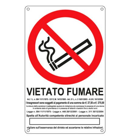 Cartello alluminio 27x43 VIATATO FUMARE+LEGGE