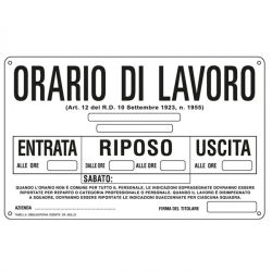 Cartello alluminio 20x30 ORARIO DI LAVORO