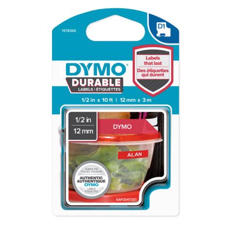 Nastro Dymo Durable D1 12X3 Bianco/Rosso Perm.