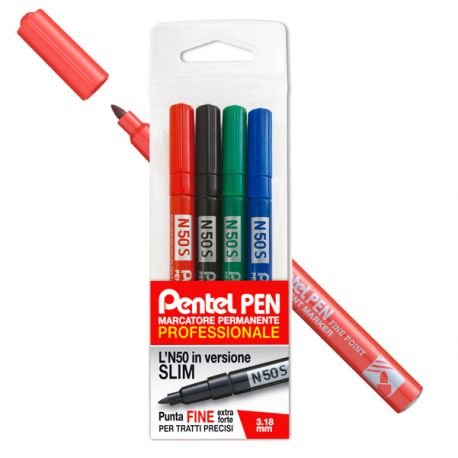 Marker Pentel Pen N50S-C punta conica Kit 4 col.