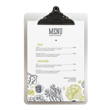 PORTA MENU' IN METALLO A4-33,2X22,8CM CON CLIP
