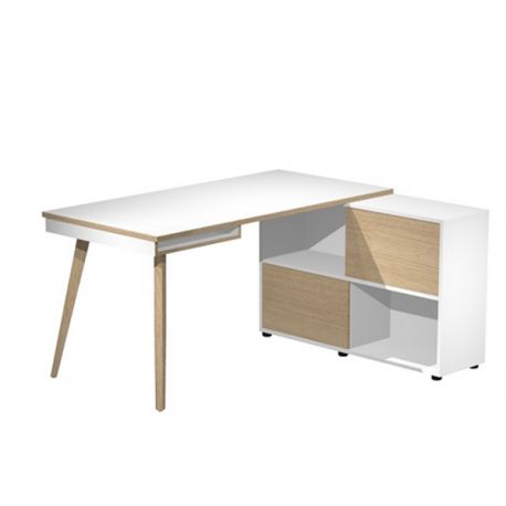 Workstation MAXI 160x80xh81cm gambe legno bia/rov