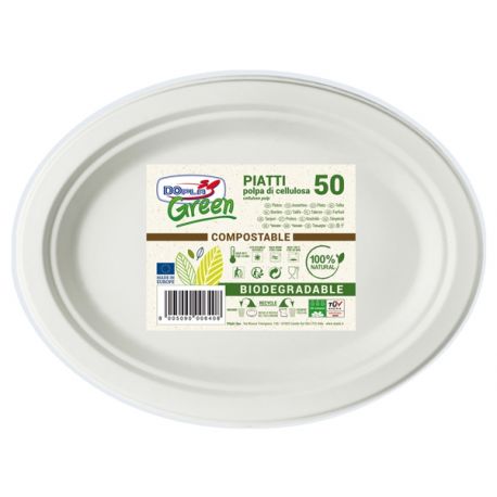 Piatti ovali 26x19cm biodegradabili compostabili cf.50pz