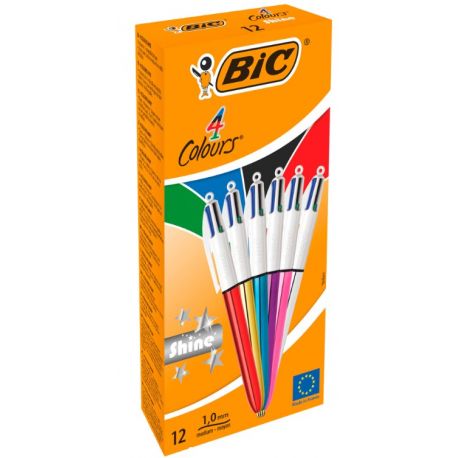 Penne sfera Bic 4 colori Shine cf.12pz col.assort.