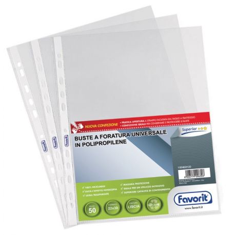 Buste ppl perforazione universale 22X30 cf.50pz lucide alto spessore