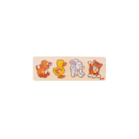 PUZZLE LEGNO C/POMELLI 4 PZ CANE, ANATRA"" PER BAMBINI