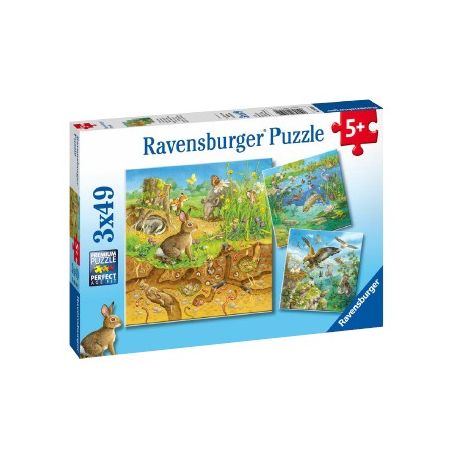 PUZZLE 3X49 ANIMALI NEI LORO AMBIENTI PER BAMBINI