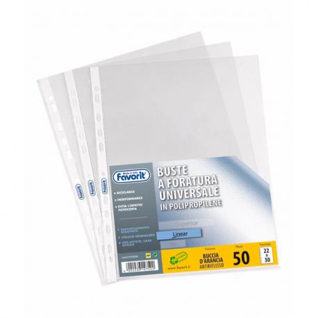 Buste ppl perforazione universale 22X30 cf.50pz antiriflesso medio spessore