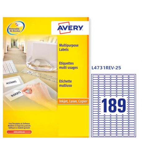 Etichette Avery L4731REV 25,4x10 189et/25fg removibili