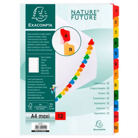 Separatore cartoncino 1-12 EXACOMPTA color maxi