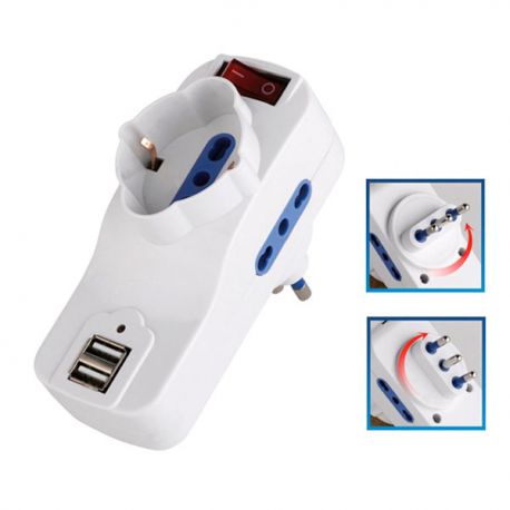 Adattatore rotante 3 uscite + 2 USB con interruttore